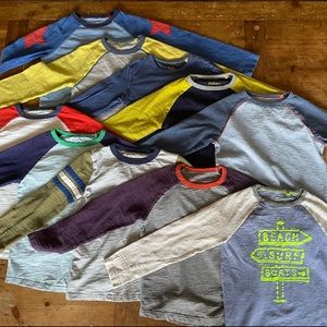 Bundle of TEN Mini Boden L/S Raglan Shirts - size 7/8 and 8/9